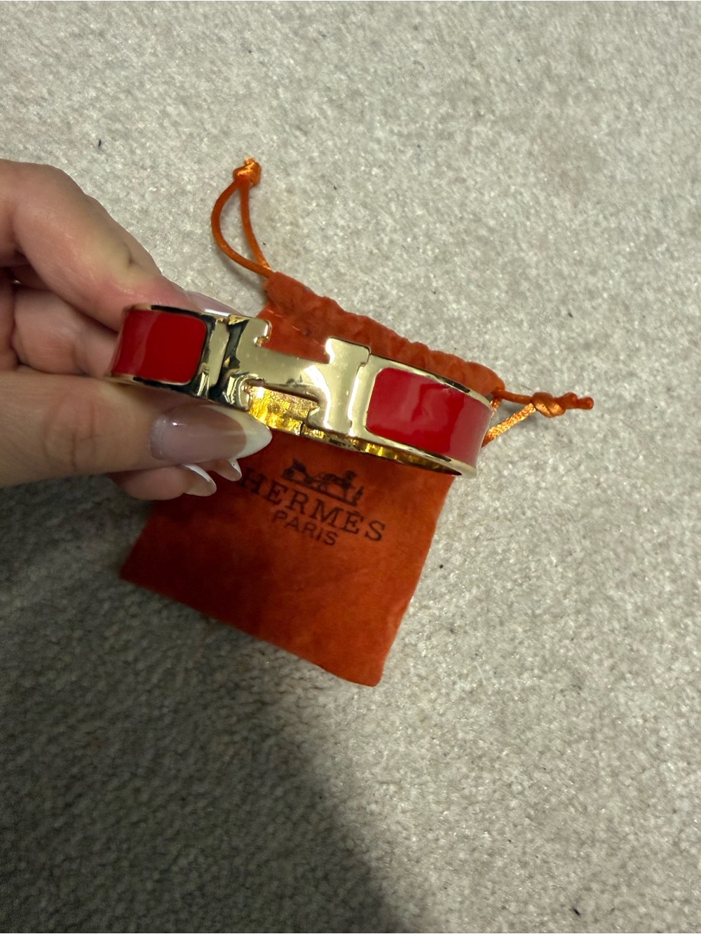 Hermes Red Enamel and Gold Clic H Bracelet